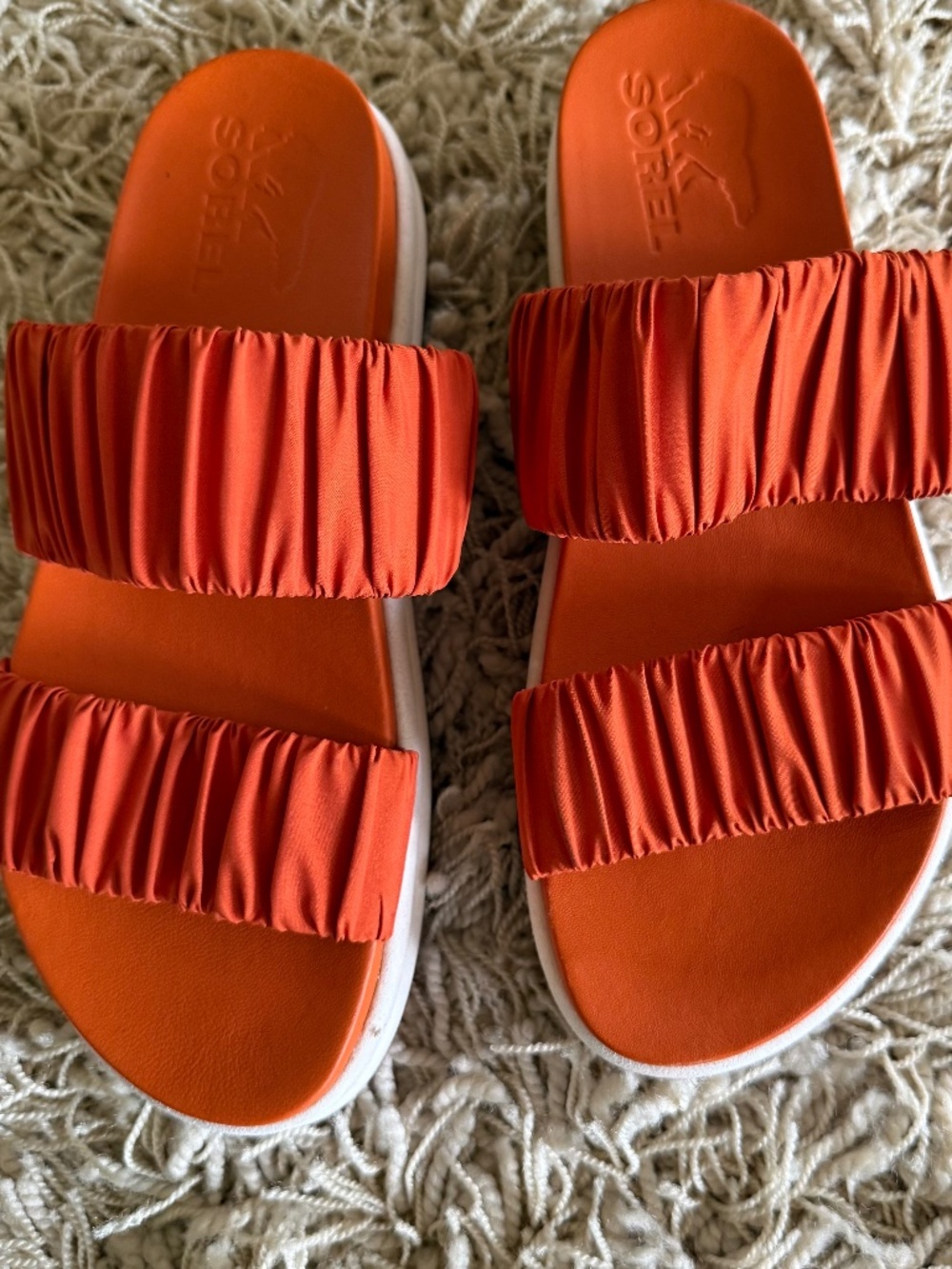 Sorel Ruched Two Strap Platform Slide Sandals Roaming Desert Sun Orange Size 7.5